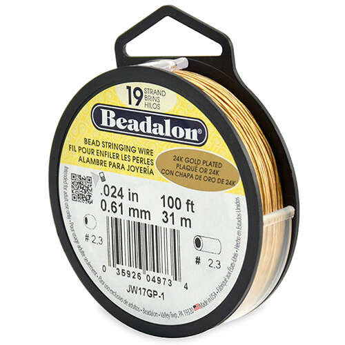19 Strand  Bead Stringing Wire -  .024 in (0.61 mm) - 100 ft (31 m) - Gold Plated - JW17GP-1