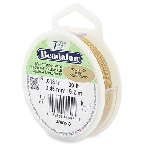 7 Strand  Bead Stringing Wire - .018 in (0.46 mm) - 30 ft (9.2 m) - Gold Color - JW03G-0