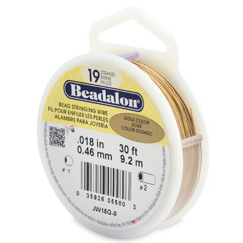19 Strand  Bead Stringing Wire -  .018 in (0.46 mm) - 30 ft (9.2 m) - Gold Colour - JW15G-0