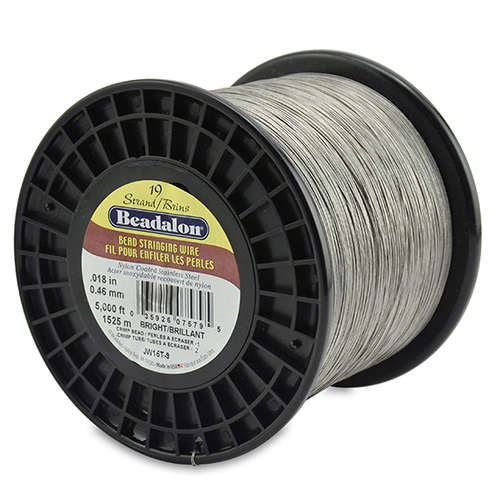 19 Strand Stainless Steel Bead Stringing Wire - .018 in (0.46 mm) -  5000 ft (1525 m) - Bright - JW15T-9