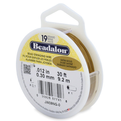 19 Strand  Bead Stringing Wire -  .012 in (0.30 mm) - 30 ft (9.2 m) - Satin Gold - JW09NG-0
