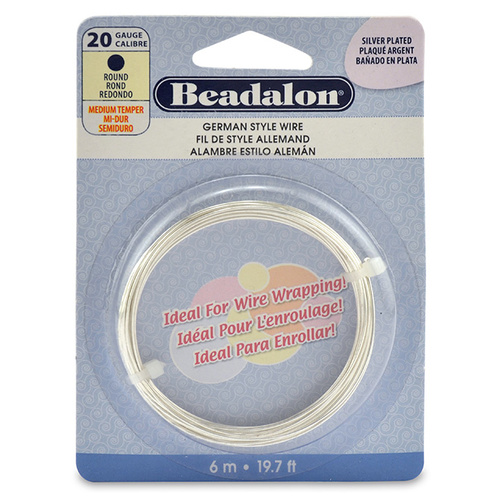 20 Gauge (0.81 mm) Round German Style Wire - 19.7 ft (6 m) - Silver Plated - 180B-020