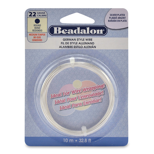 22 Gauge (0.64 mm) Round German Style Wire - 32.8 ft (10 m) - Silver Plated - 180B-022