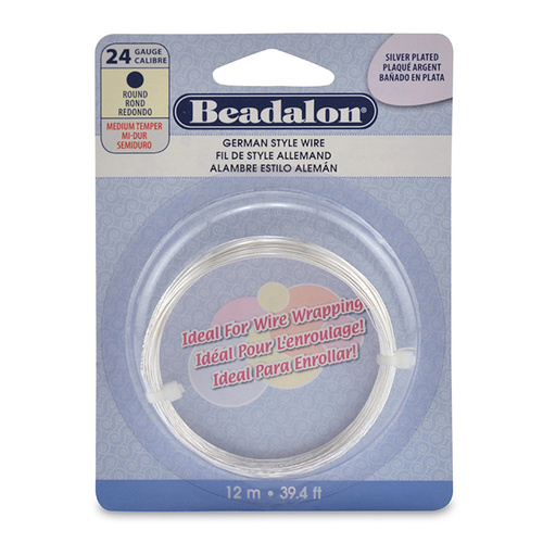 24 Gauge (0.51 mm) Round German Style Wire - 39.4 ft (12 m) - Silver Plated - 180B-024