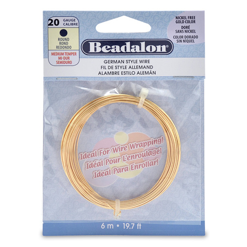 20 Gauge (0.81 mm) Round German Style Wire - 19.7 ft (6 m) - Gold Colour - 180A-020