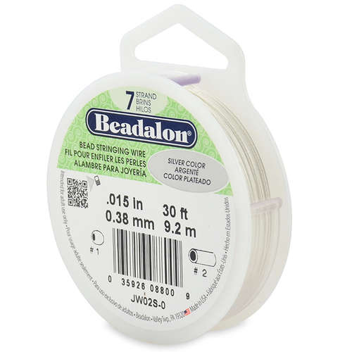 7 Strand  Bead Stringing Wire - .015 in (0.38 mm) - 30 ft (9.2 m) - Silver Color - JW02S-0