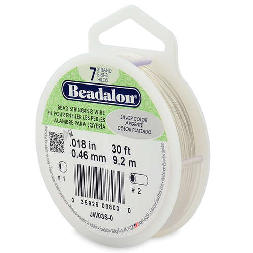 7 Strand  Bead Stringing Wire - .018 in (0.46 mm) - 30 ft (9.2 m) - Silver Color - JW03S-0