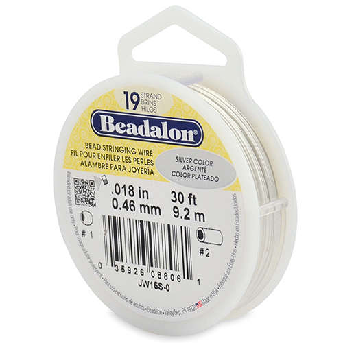 19 Strand  Bead Stringing Wire -  .018 in (0.46 mm) - 30 ft (9.2 m) - Silver Color - JW15S-0