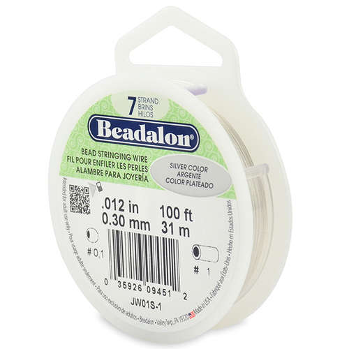 7 Strand  Bead Stringing Wire - .012 in (0.30 mm) - 100 ft (31 m) - Silver Color - JW01S-1