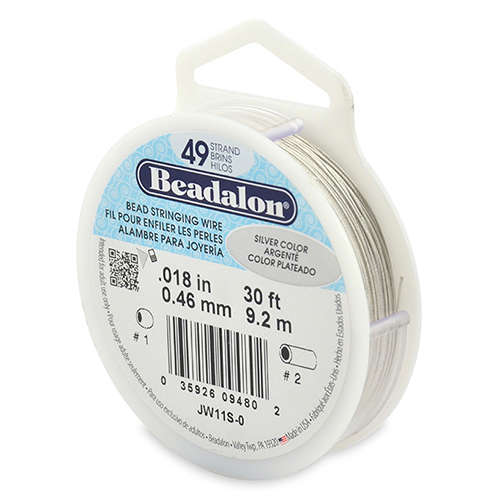 49 Strand Bead Stringing Wire -  .018 in (0.46 mm) - 30 ft (9.2 m) - Silver Color - JW11S-0