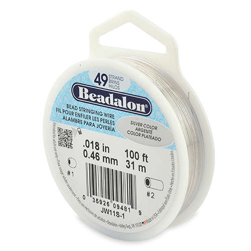 49 Strand Bead Stringing Wire -  .018 in (0.46 mm) - 100 ft (31 m) - Silver Color - JW11S-1
