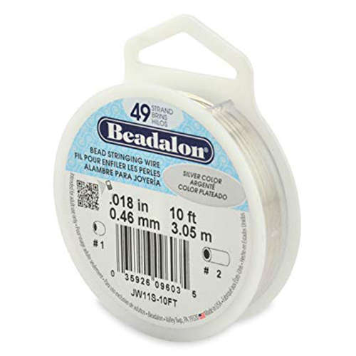 49 Strand Bead Stringing Wire -  .018 in (0.46 mm) - 10 ft (3.1 m) - Silver Color - JW11S-10FT