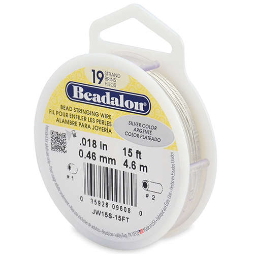 19 Strand  Bead Stringing Wire -  .018 in (0.46 mm) - 15 ft (4.5 m) - Silver Color - JW15S-15FT