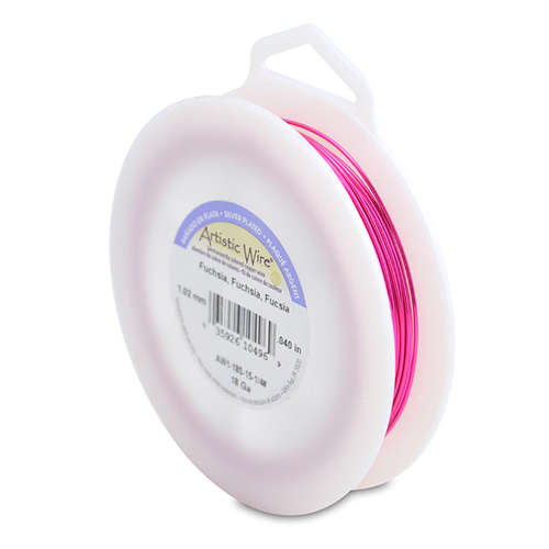 18 Gauge (1.0 mm) - 49.8 ft (15.2 m) - Silver Plated, Fuchsia - AW1-18S-15-1/4#