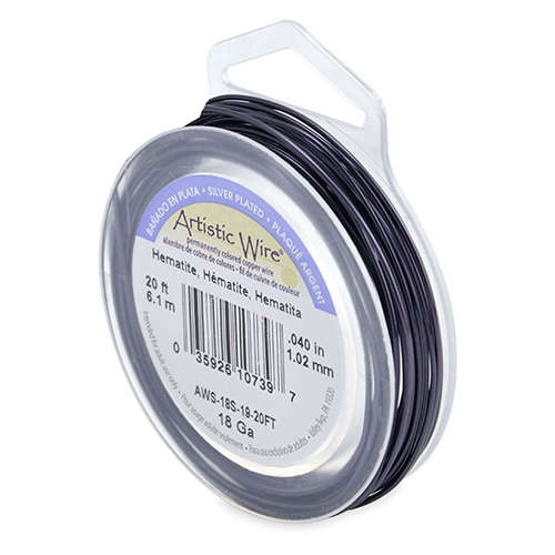 Silver Plated - Hematite - 18 Gauge (1.0 mm) - 20 FT (6.1 m) - AWS-18S-19-20FT
