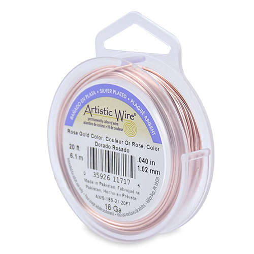 Silver Plated - Rose Gold Color - 18 Gauge (1.0 mm) - 20 FT (6.1 m) - AWS-18S-21-20FT