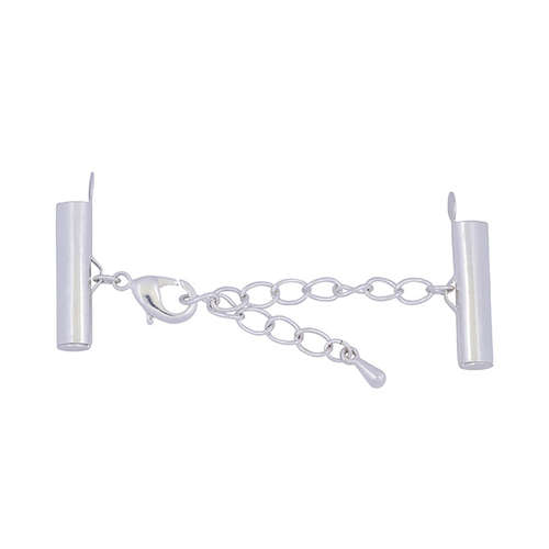 20mm Electoplated Slide Connector Set with Clasp and Extension Chain - Silver - 324B-062