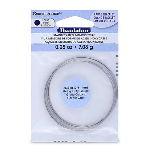 Remembrance Memory Wire - Heavy Duty (036 in / 0.91 mm) Large Bracelet - 7 coil pack (0.25 oz / 7g) - Bright - JMHBT-0.25ZLG
