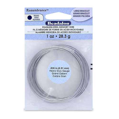 Remembrance Memory Wire - Heavy Duty (036 in / 0.91 mm) Large Bracelet - 30 coil pack (1 oz / 28.35g) - Bright - JMHBT-1ZLG