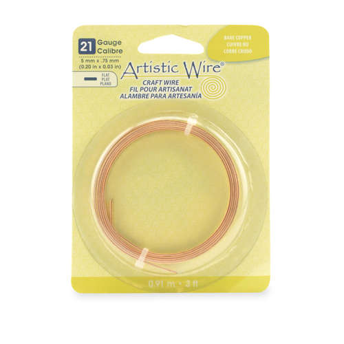 21 Gauge Flat Wire - 5 mm x .75 mm (0.20 in x 0.03 in) - 3 ft (.91 m) - Bare Copper - AWB-21F5-BC-03F