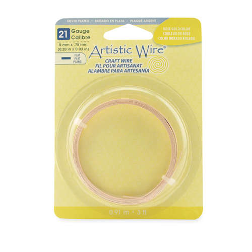 21 Gauge Flat Wire - 5 mm x .75 mm (0.20 in x 0.03 in) - 3 ft (.91 m) - Silver Plated, Rose Gold Colour - AWB-21F5-S21-03
