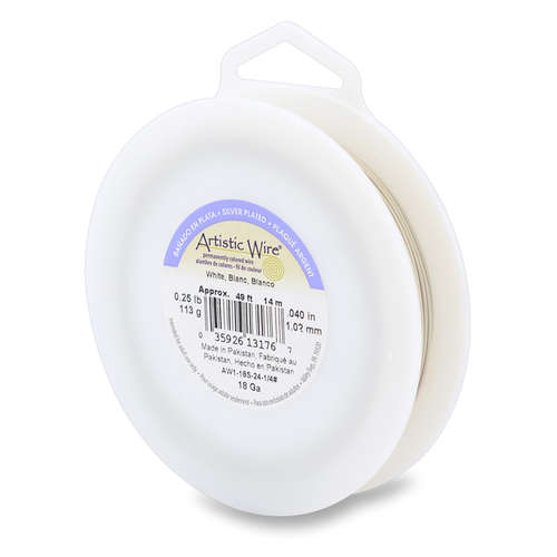 18 Gauge (1.0 mm) - 49.8 ft (15.2 m) - Silver Plated, White - AW1-18S-24-1/4#