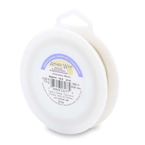 20 Gauge (.81 mm) - 78.8 ft (24m) - Silver Plated - White - AW1-20S-24-1/4#