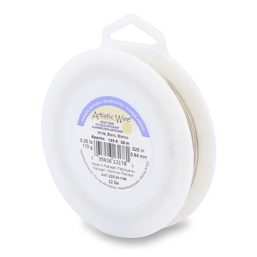 22 Gauge (.64 mm) - 125.5 ft (38.3 m) - Silver Plated - White - AW1-22S-24-1/4#