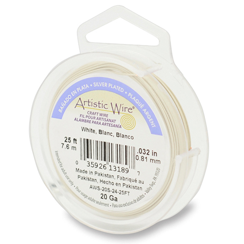 20 Gauge (.81 mm) - 25 ft (7.6 m) - Silver Plated - White - AWS-20S-24-25FT