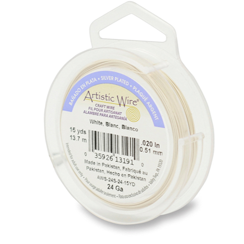 24 Gauge (.51mm) - 15 yd (13.7 m) - Silver Plated - White - AWS-24S-24-15YD