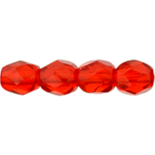 4mm - Siam Ruby - Faceted Round Firepolish - 50 Bead Strand - 1-04-9008