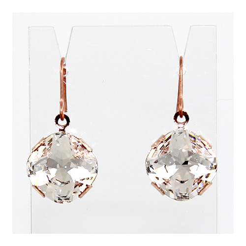 Antique Square Swarovski Crystal Earrings - Crystal & Rose Gold