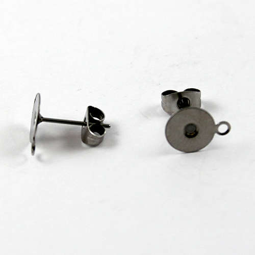 8mm Flat Pad & Drop Stud Earring & Butterfly Back - Pair - Stainless Steel