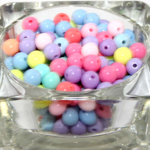 8mm Mixed Pastel Colours Round Opaque Bead 