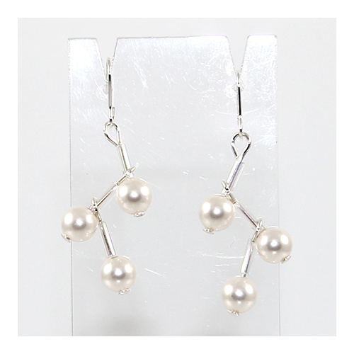 Rosemary Pearl Earrings - Swarovski Crystal - Crystal White & Silver
