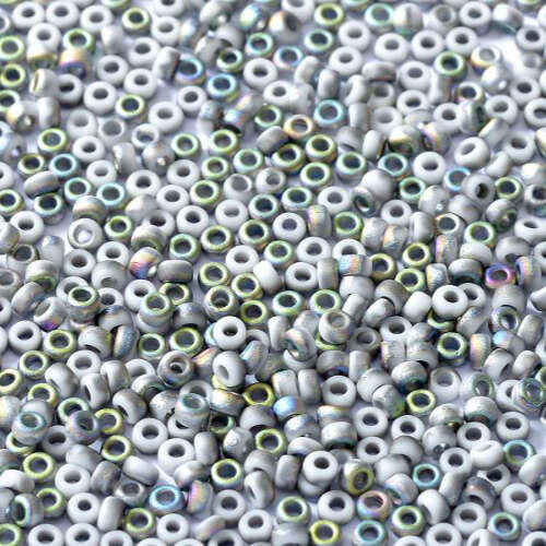 Miyuki 15/0 Rocaille Bead - 55129 (4559) - White Opaque Vitrail Matted (03000-28171) - 10gm Tube