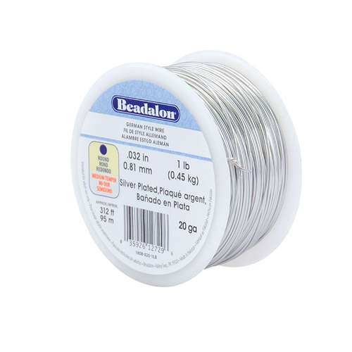 20 Gauge (0.81 mm) - Round German Style Wire - 1lb (.44kg) - 312FT (210m) - Silver Plated - 180B-020-1LB