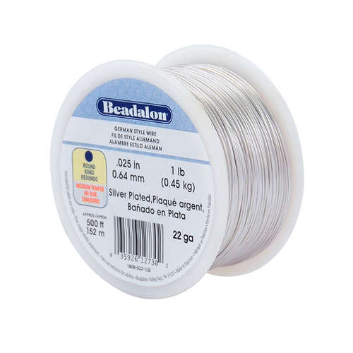 22 Gauge (0.64 mm) - Round German Style Wire - 1lb (.44kg) - 500FT (335m) - Silver Plated - 180B-022-1LB