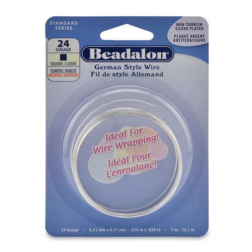 24 Gauge (0.51 mm) - Square German Style Wire - 13.1FT (4m) - Silver Plated - 180B-224