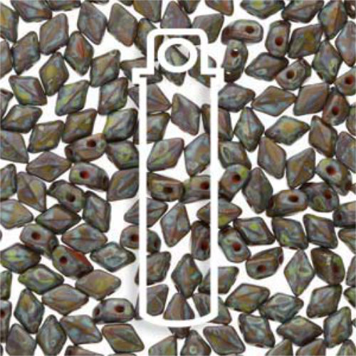 Mini Gem Duo 6mm x 4mm - GD6453410-86805 - Opaque Dark Olive Travertine - 8.5gm Tube