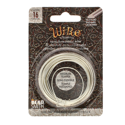 Tarnish Resistant Medium Temper Silver 16 Gauge Half Round Wire - 4yd / 3.6m Spool - NTW16HR-SL-4