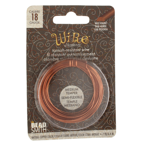 Tarnish Resistant Medium Temper Antique Copper 18 Gauge Half Round Wire - 7yd / 6.4m Spool - NTW18HR-AC-7