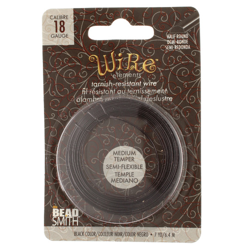 Tarnish Resistant Medium Temper Black 18 Gauge Half Round Wire - 7yd / 6.4m Spool - NTW18HR-BK-7