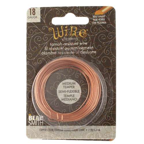 Tarnish Resistant Medium Temper Natural Copper 18 Gauge Half Round Wire - 7yd / 6.4m Spool - NTW18HR-CP-7