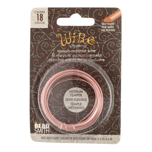 Tarnish Resistant Medium Temper Rose Gold 18 Gauge Half Round Wire - 4yd / 3.6m Spool - NTW18HR-RG-4
