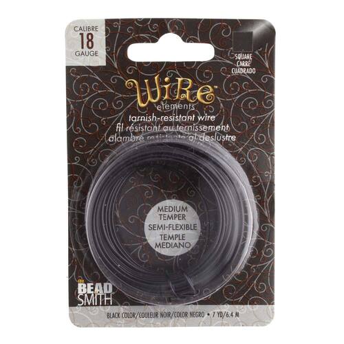 Tarnish Resistant Medium Temper Black 18 Gauge Square Wire - 7yd / 6.4m Spool - NTW18SQ-BK-7