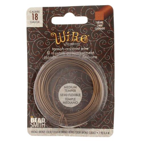Tarnish Resistant Medium Temper Vintage Bronze 18 Gauge Square Wire - 7yd / 6.4m Spool - NTW18SQ-VW-7
