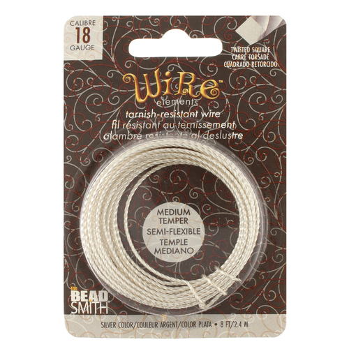 Tarnish Resistant Medium Temper Silver 18 Gauge Twisted Wire - 8ft / 2.4m Spool - NTW18TS-SL-8