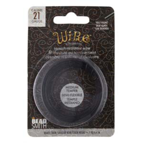 Tarnish Resistant Medium Temper Black 21 Gauge Half Round Wire - 7yd / 6.4m Spool - NTW21HR-BK-7