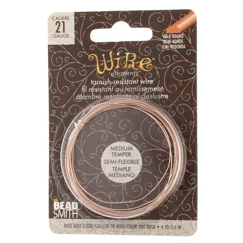 Tarnish Resistant Medium Temper Rose Gold 21 Gauge Half Round Wire - 4yd / 3.6m Spool - NTW21HR-RG-4
